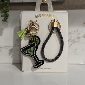 Rhinestone Margarita Key Chain Bag Charm & Wrist Strap